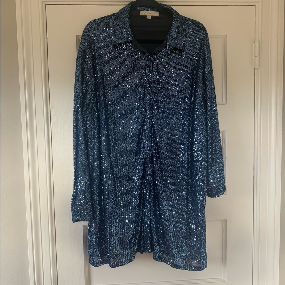 Anthropologie Flat White Sequin Tunic Dress - Picture 3 of 4